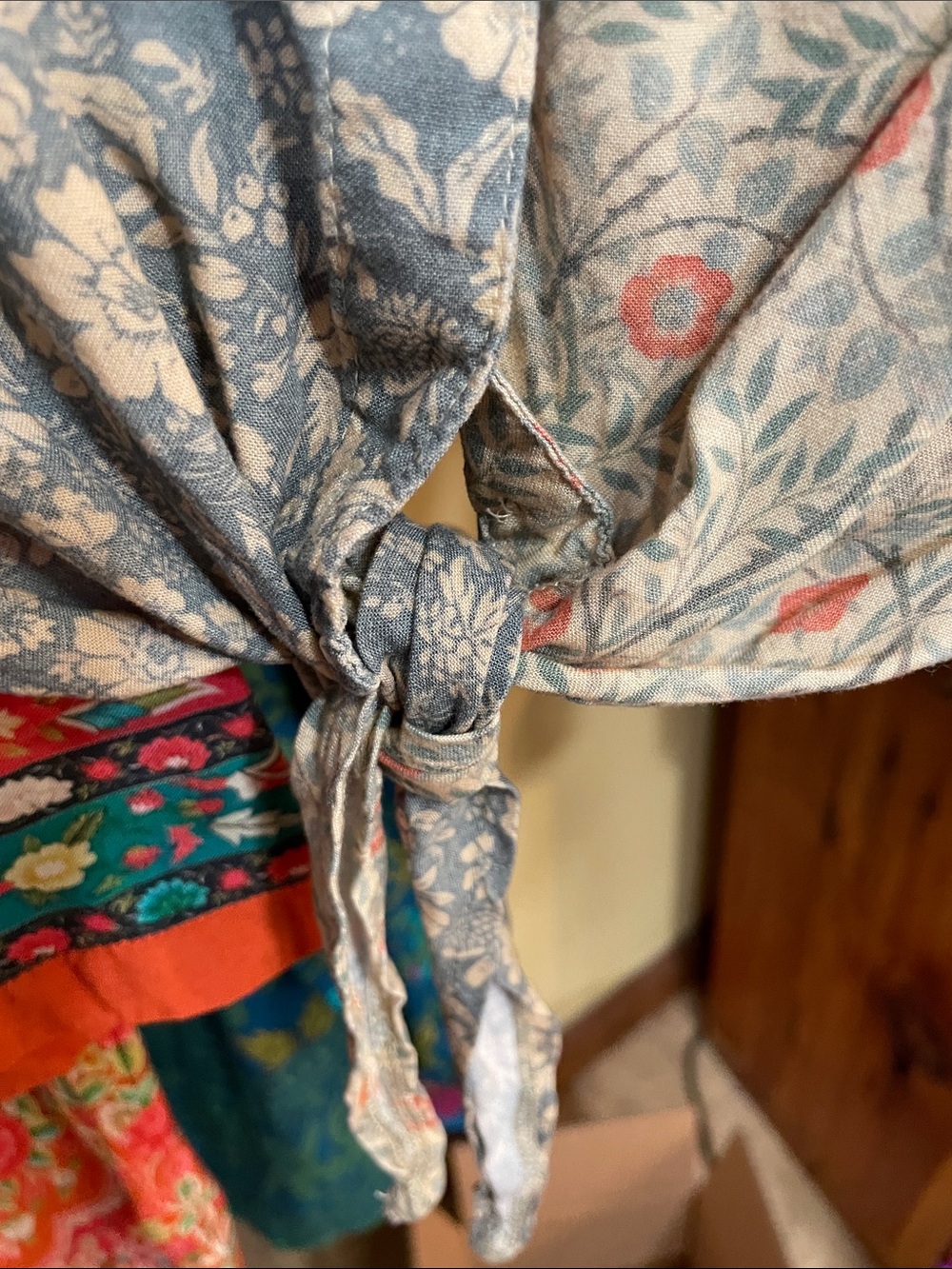 NATURAL LIFE Lola Front Tie Patchwork Button-down Shirt blouse Bohemian Sage - Picture 7 of 10